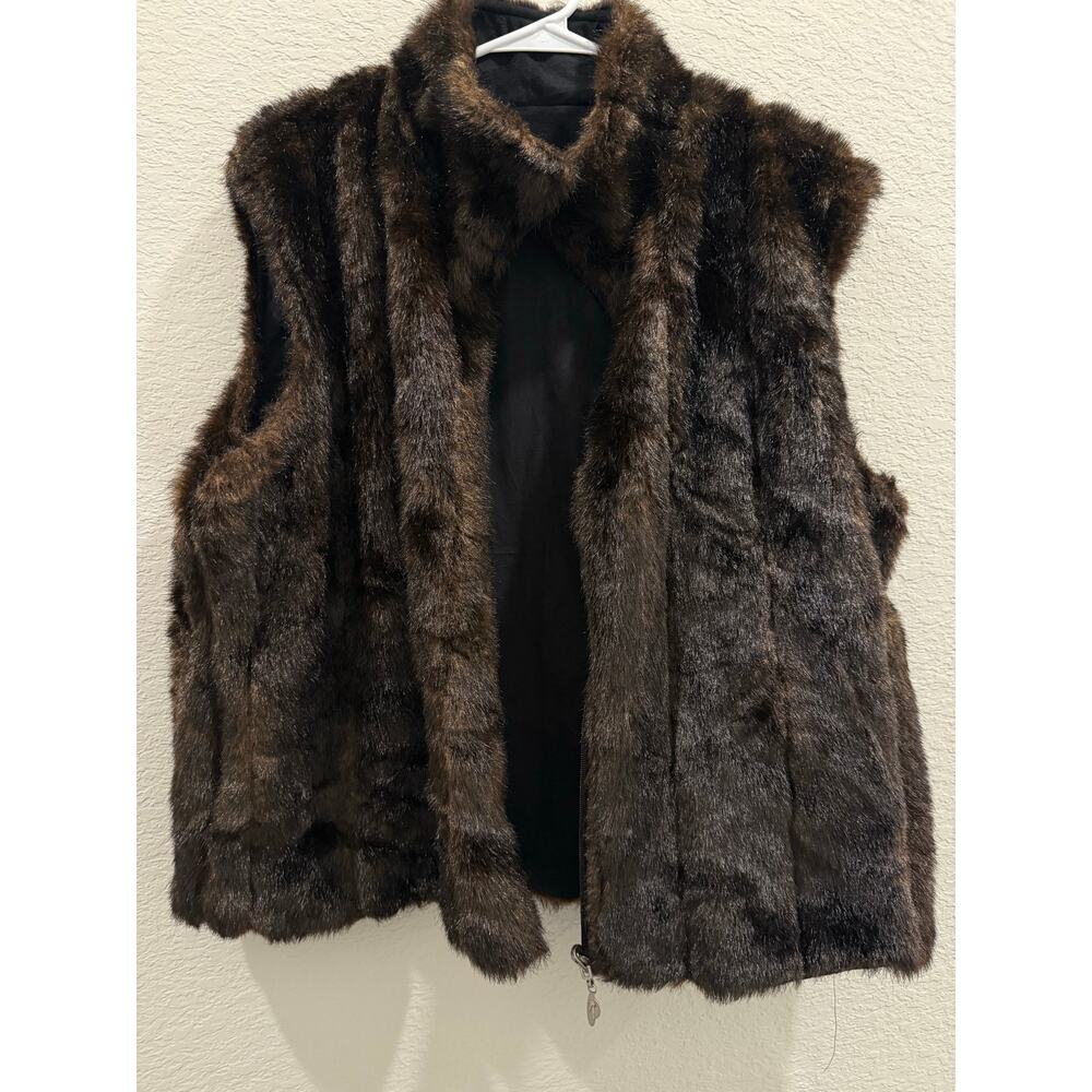 Isabella’s Journey Brown Faux Fur Sleeveless Vest XL Expresso Brown Zipper - Picture 6 of 6
